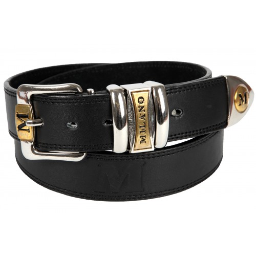 1.5" Embossed MIlano Jeans Belt with Chrome & Gilt Two Tone Buckle-PRICE DROP